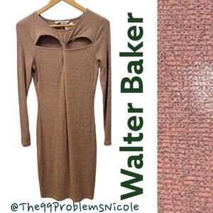 Walter Baker Ribbed Knit Cutout Bodycon Dress in Blush Grey